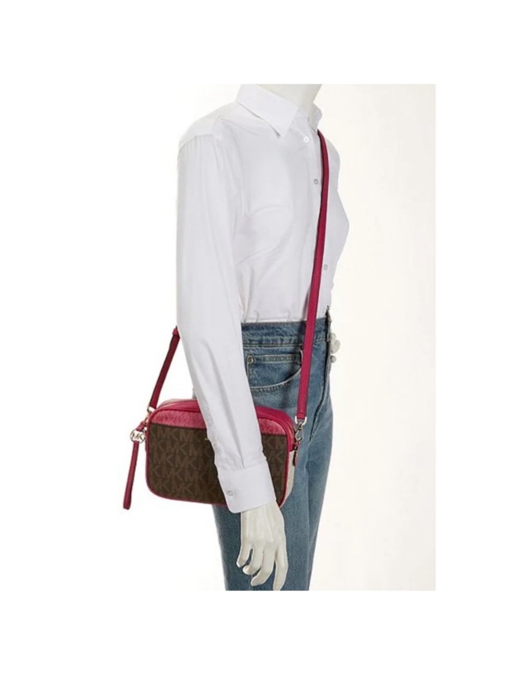 Michael Kors Brown Monogram Crossbody with Pink Trim WT